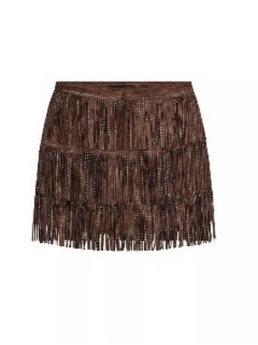 Zara Brown Shimmering Faux Suede Fringe Tiered Skirt